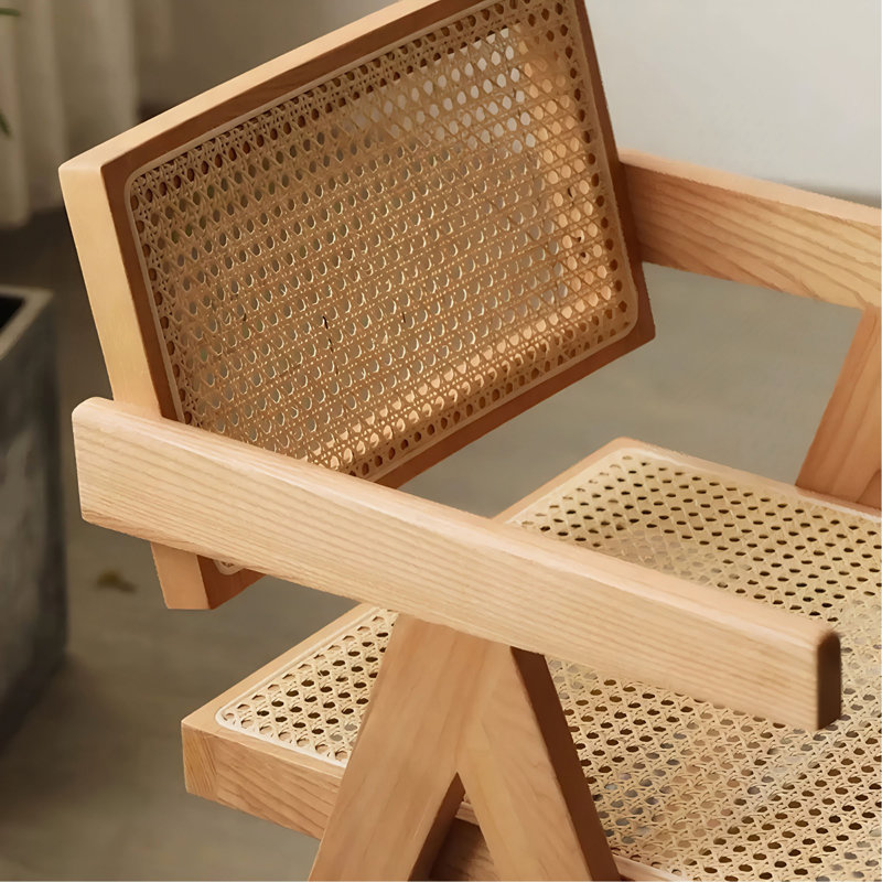 Chaise de salle à manger moderne Mid-Century, chaises d'appoint en rotin, fauteuils confortables, chaises d'extérieur en bois avec accoudoirs pour chambre à coucher, salon, salle à manger, cuisine, bois