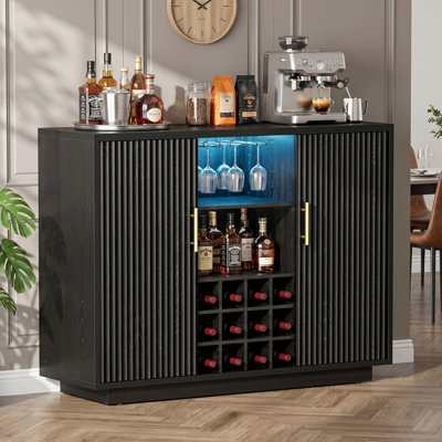 47.24'' Modern Bar Cabinet With Adjustable Shelves & Rgb Lights, Wine Cabinet Sideboard Buffet With Wine Glass Holder & Wine Rack