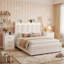 Ensemble de chambre à coucher 3 pièces, lit de rangement rembourré avec tablette ouverte, 2 tables de chevet avec 3 tiroirs-1419683455-1430836526