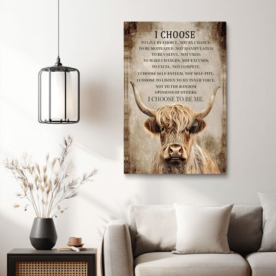 Inspiration «Highland Cow with‘ I choisi d'être Be Me »Affirmation (ton rétro)