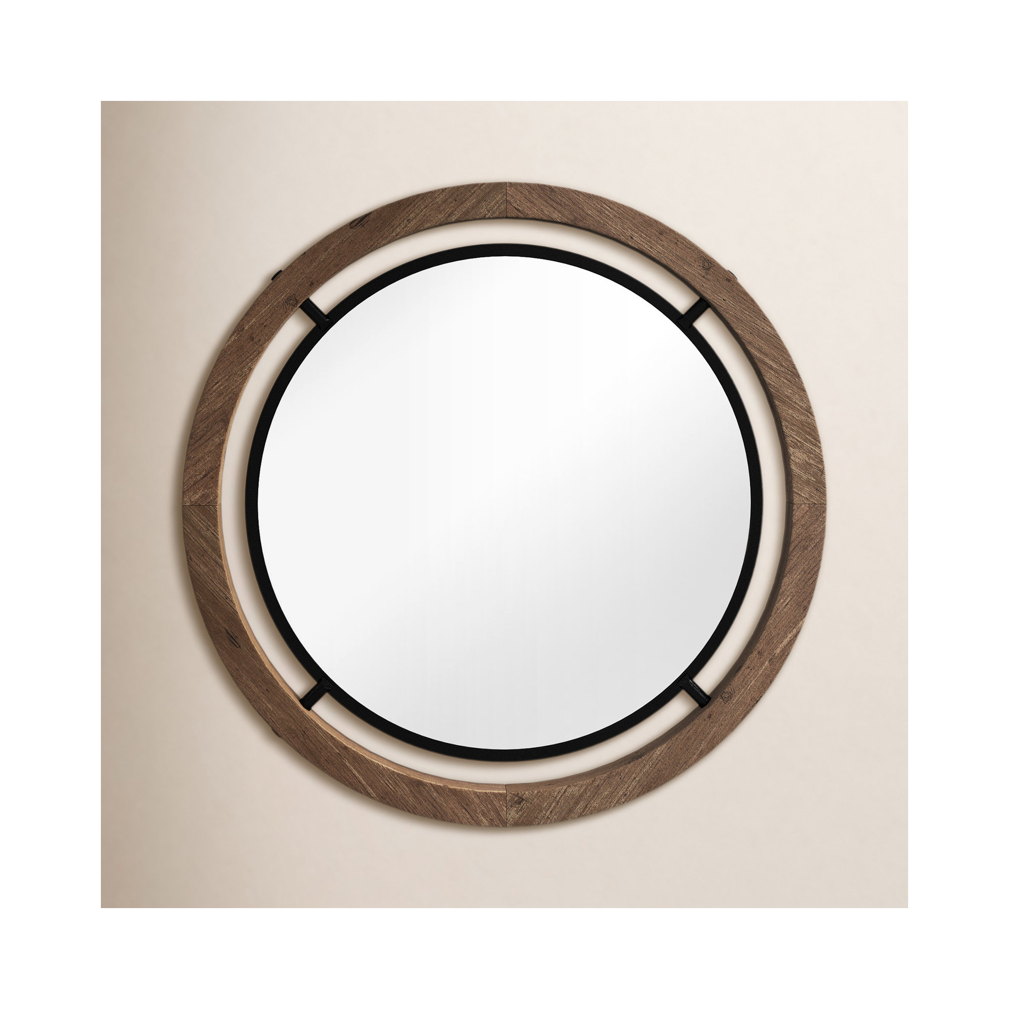 Smita Solid Wood Round Mirror, 24.3" x 24.3"