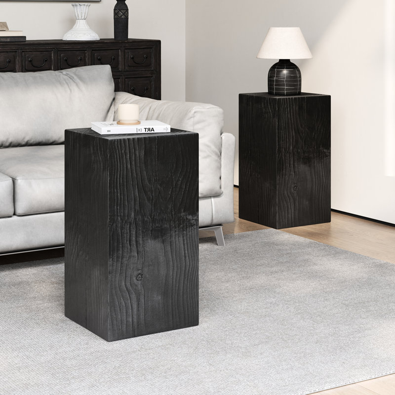 Table d'appoint aspect bois, hauteur 72 cm, couleur noire, matériau, aspect vieilli modulable, placement décoratif polyvalent