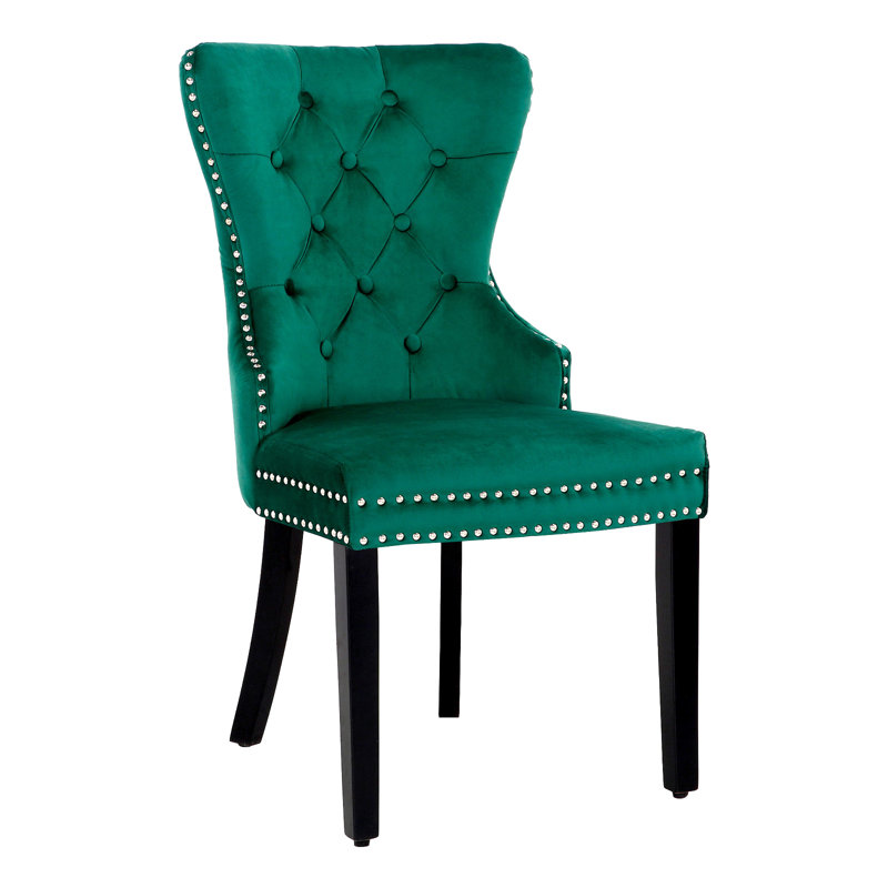 Kirsten 19.75'' H Tufted Velvet Upholstered Side Chair, Dark Green