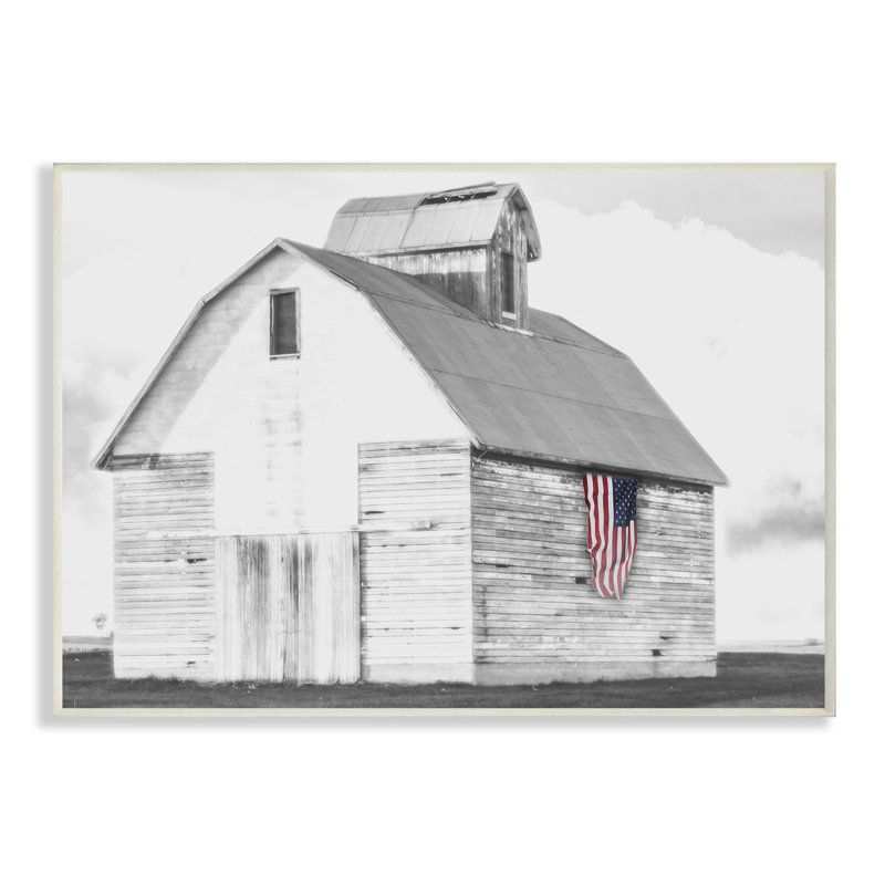«Rustic US Barn Flag Black and White», impression, H 13 po x l 19 po x P 0,5 po, Plaque murale