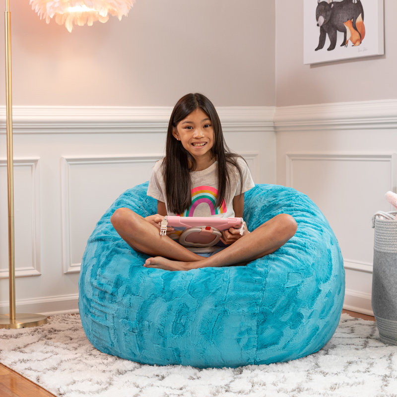 Saxx 3 Foot Kids Bean Bag Chair - Plush Faux Fur - Fun Colors, Maui Turquoise Faux Fur
