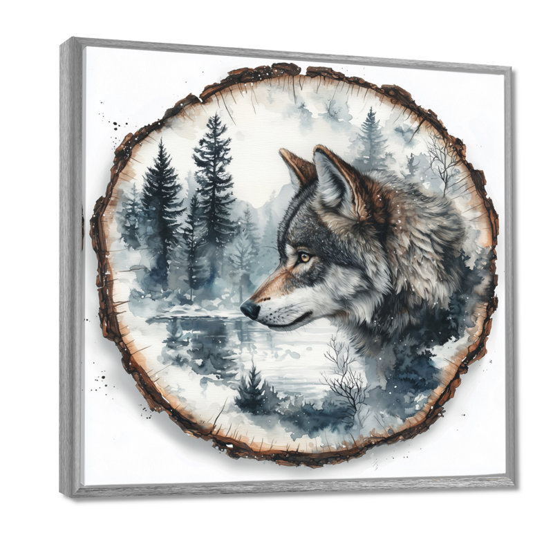 Glendalis, loup en hiver, forêt, paysage de lac II - loup, art mural, Impression encadrée flottante, Argent argent