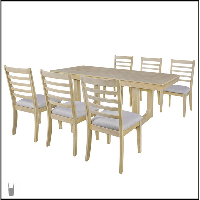 Ensemble de table de salle à manger extensible 7 pièces de style campagnard avec rallonge mobile de 18 pouces et 6 chaises rembourrées, parfait pour les intérieurs rustiques et modernes