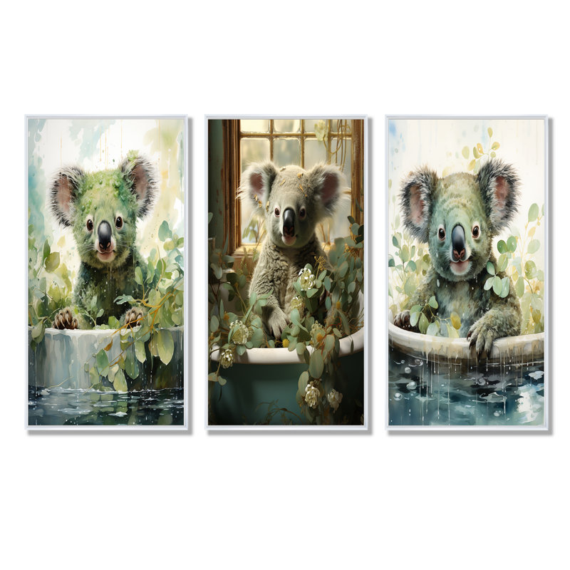 Salle de bain curieux Koala Bathtime, H 28 po x l 36 po, Cadre flottant blanc