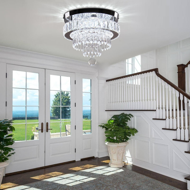 Modern 11.8" Crystal LED Ceiling Light with Stainless Steel Base