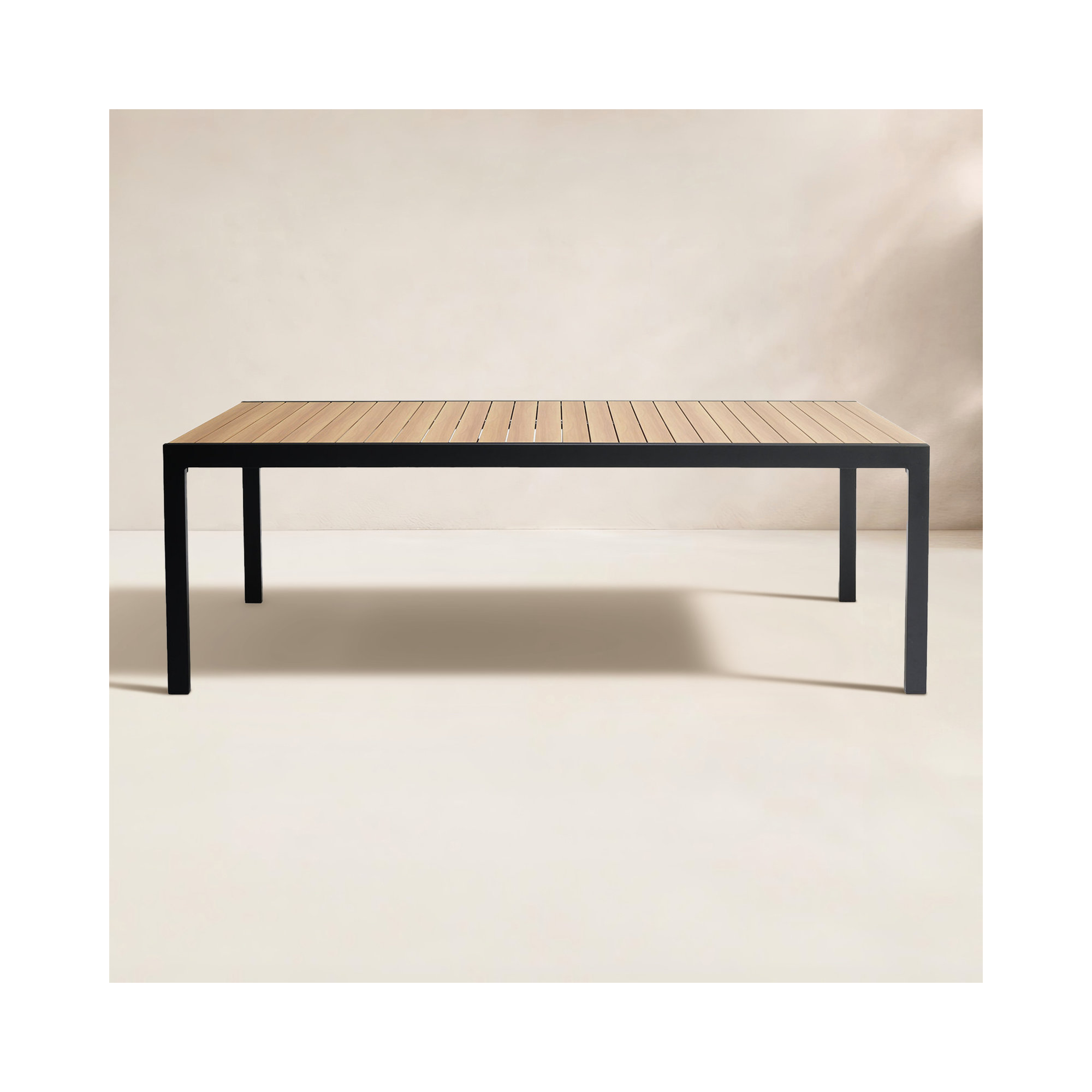 Cenka Outdoor Patio Aluminum Black and Brown Extendable Dining Table
