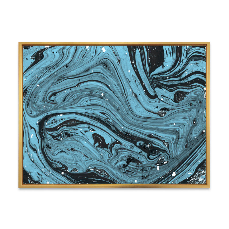 Marbre bleu - peinture sur toile, H 24 po x l 36 po x P 1 po, Cadre flottant doré