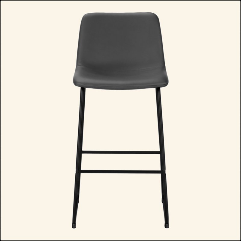 Chaise de bureau, hauteur de bar, debout, bureau d'ordinateur, bureau, aspect cuir gris, métal noir, contemporain, moderne