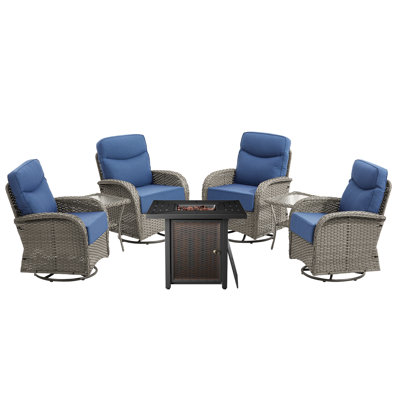 Ensemble de conversation d'extérieur en osier 4 pièces avec canapé et chaises pivotantes