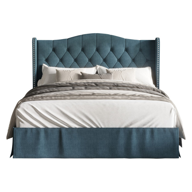 Lit plateforme tapissier Knott Riley, Bleu denim, Double