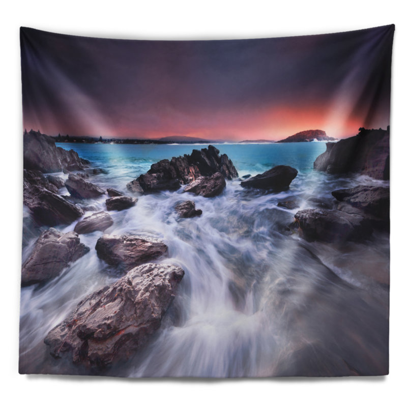 Tapisserie seascape fascinant view of rocky coast, H 32 po x l 39 po