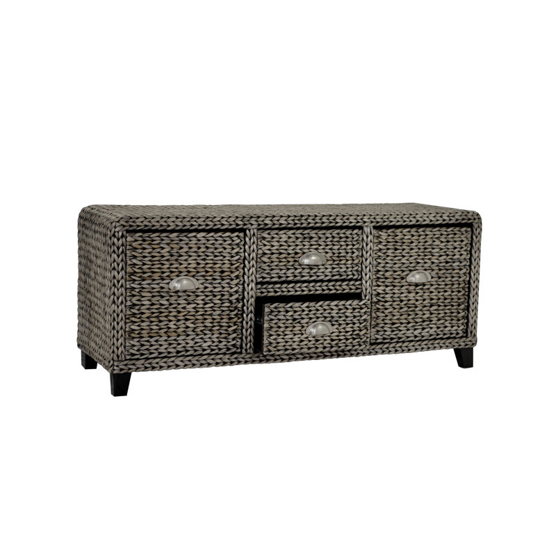 Banc de rangement en osier Northside, Patine gris argenté
