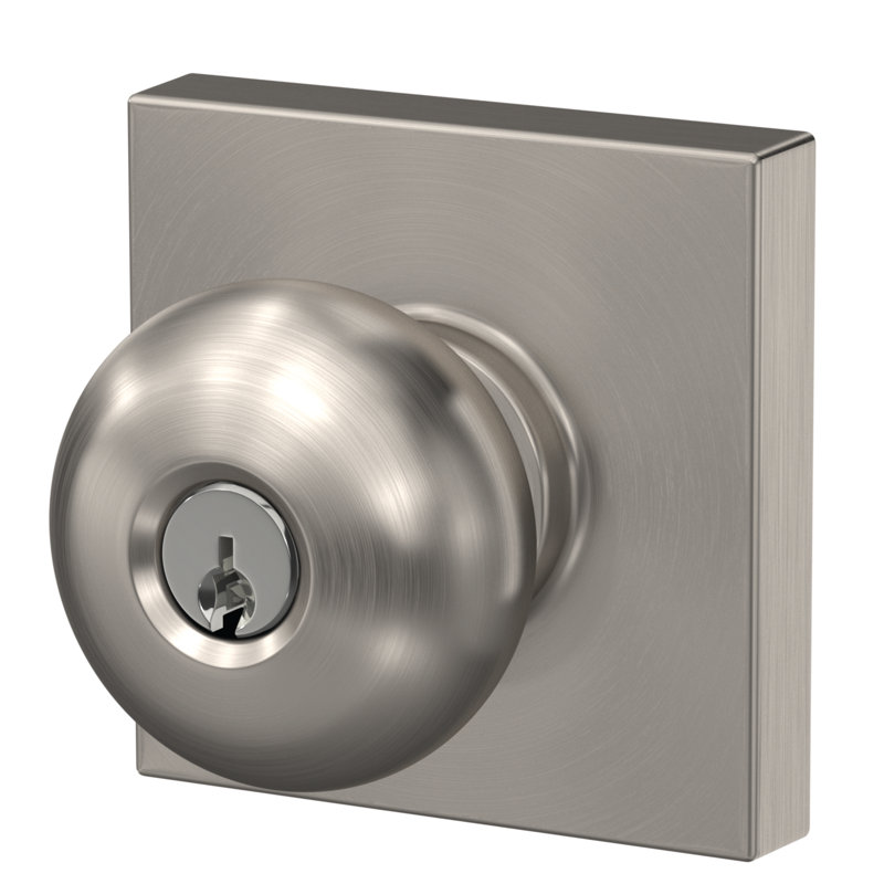 Plymouth Keyed Entry Knob with Collins Trim, Satin Nickel