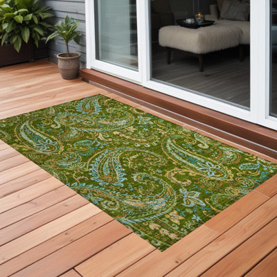 Tapis extérieur antidérapant lavable à motif cachemire vert 2 pi x 3 pi