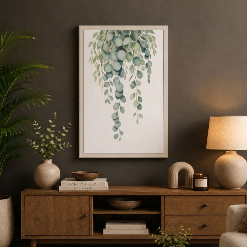Weeping Eucalyptus Botanical - Wrapped Canvas, 24x16 - 61.0 x 40.6 cm, Terracotta Border
