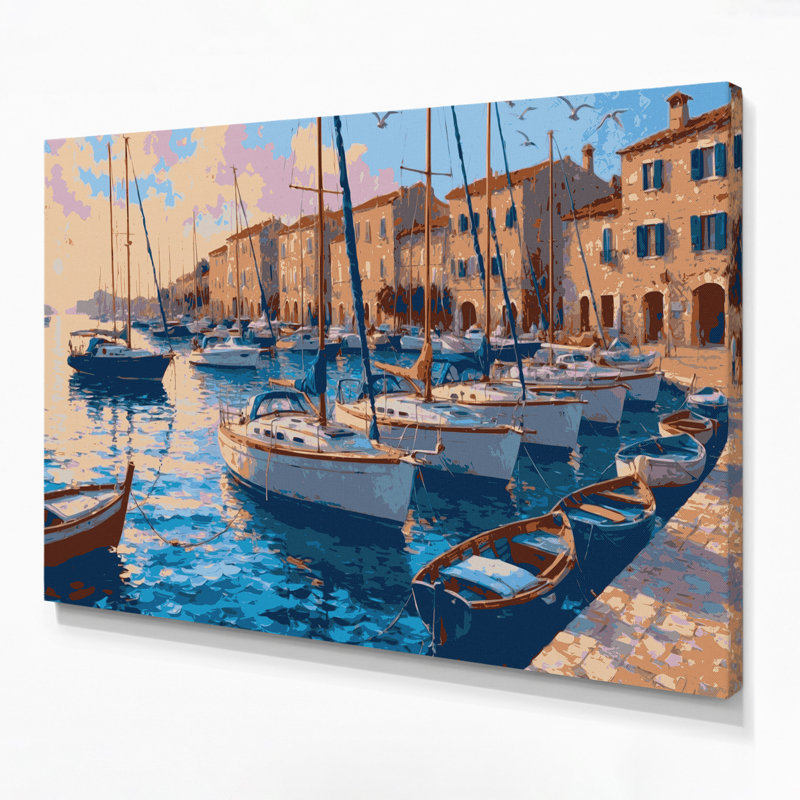 Transport sur toile, "Port de plaisance et scènes de port", toile grise, 20" H x 30" W