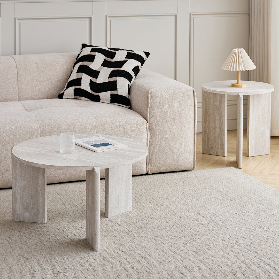 Set Of 2 Coffee Table - Modern Simple Round Coffee Table - Double Circle Nesting Design Living Room Side Table Set - Yellow Wood Color