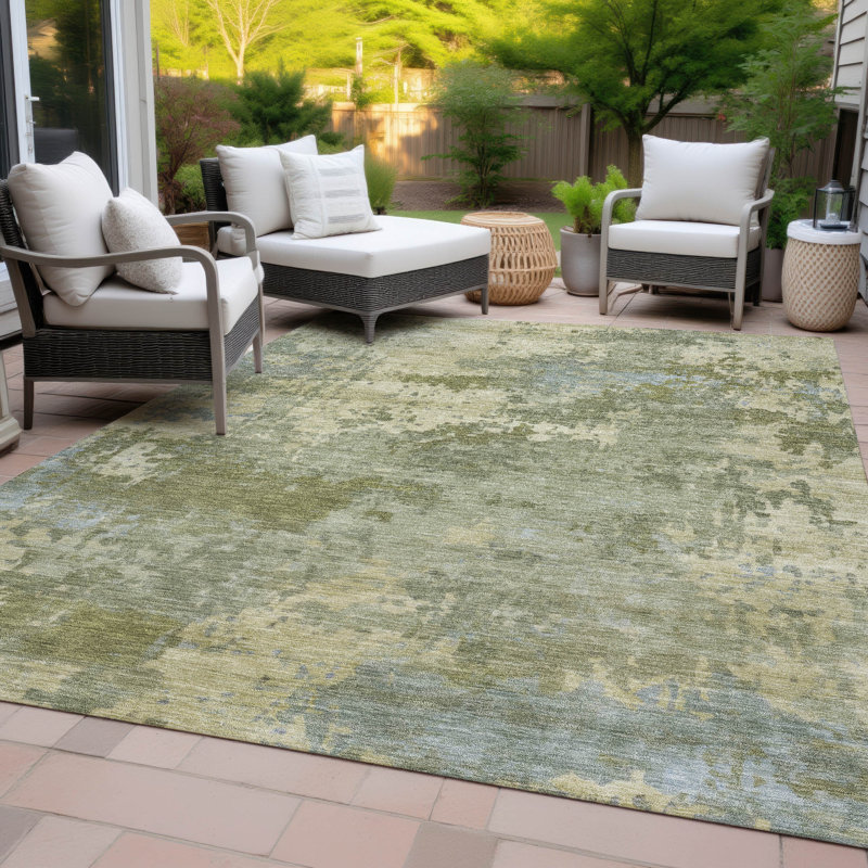 Tapis abstrait intérieur / extérieur lavable à la machine Jocelyn ACN2143, Rectangle 9 pi x 12 pi