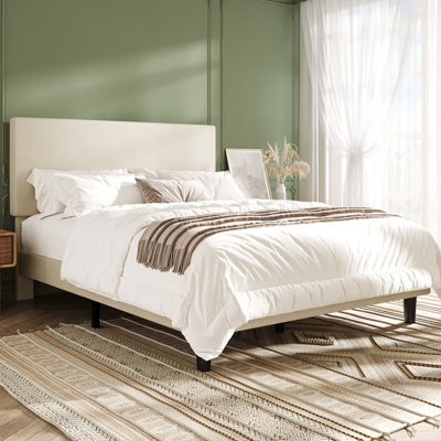 Modern Upholstered Platform Bed Frame With Adjustable Headboard, Textured Bouclé Fabric