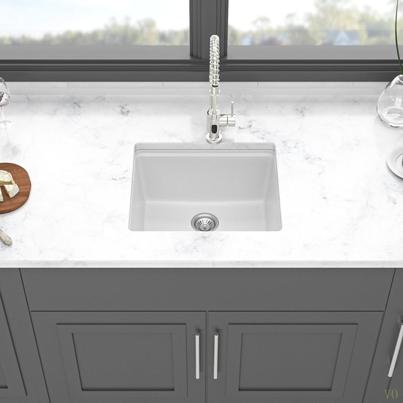 Quartz Kitchen Sink - 21X18"  Granite Composite Workstation Undermount Kitchen Sink, Glossy White