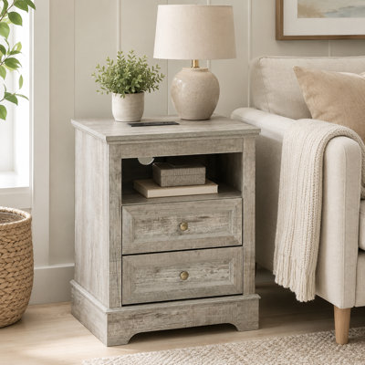 Table de chevet de ferme avec station de charge, table d'appoint pour chambre à coucher, salon - gris (ensemble de 1)