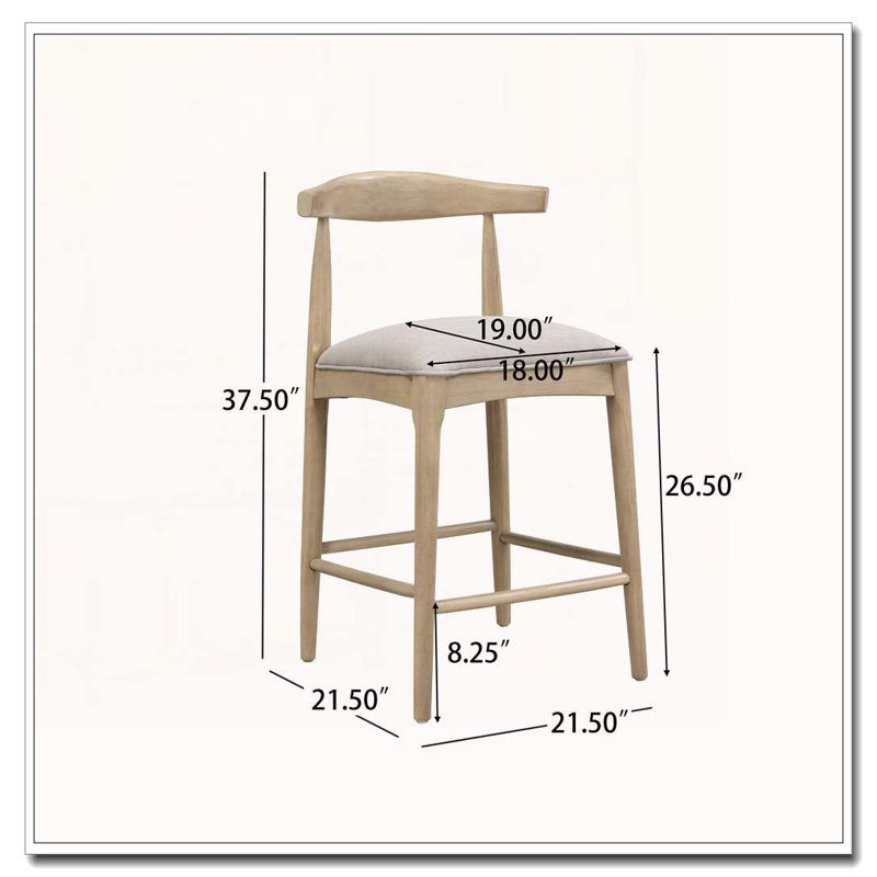 Wood Frame Barstool, Counter Stool (26.5" Seat Height), Gray/Brown
