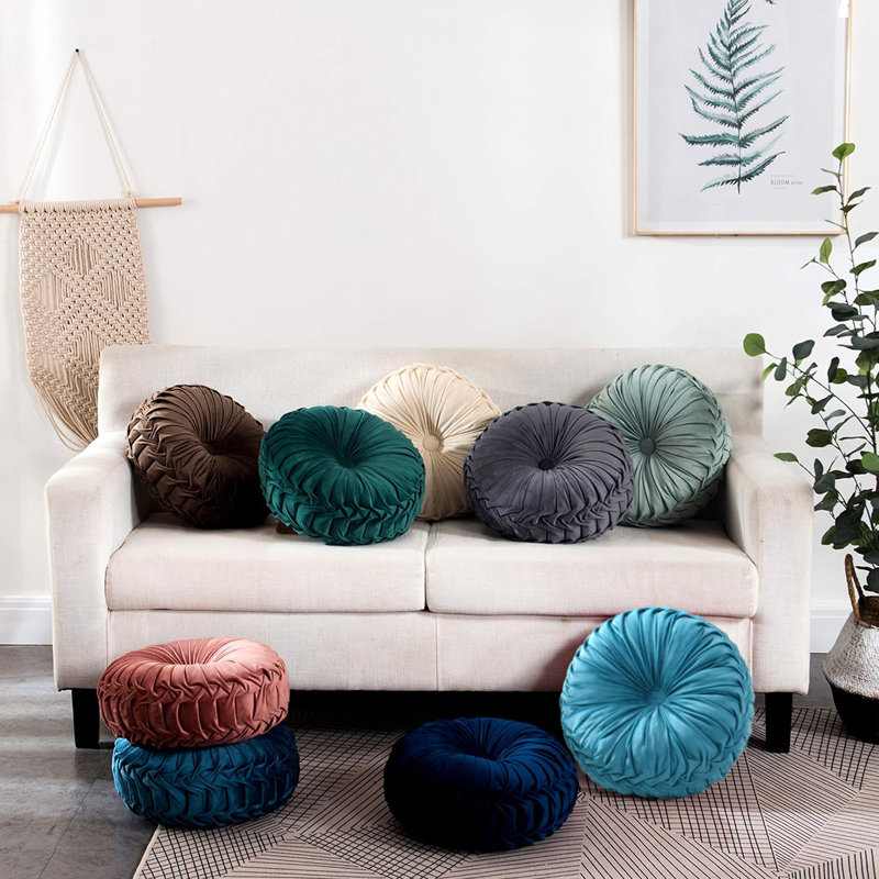 Velvet Round Decorative Pillow for Sofa Decor (15-Inch), Blue