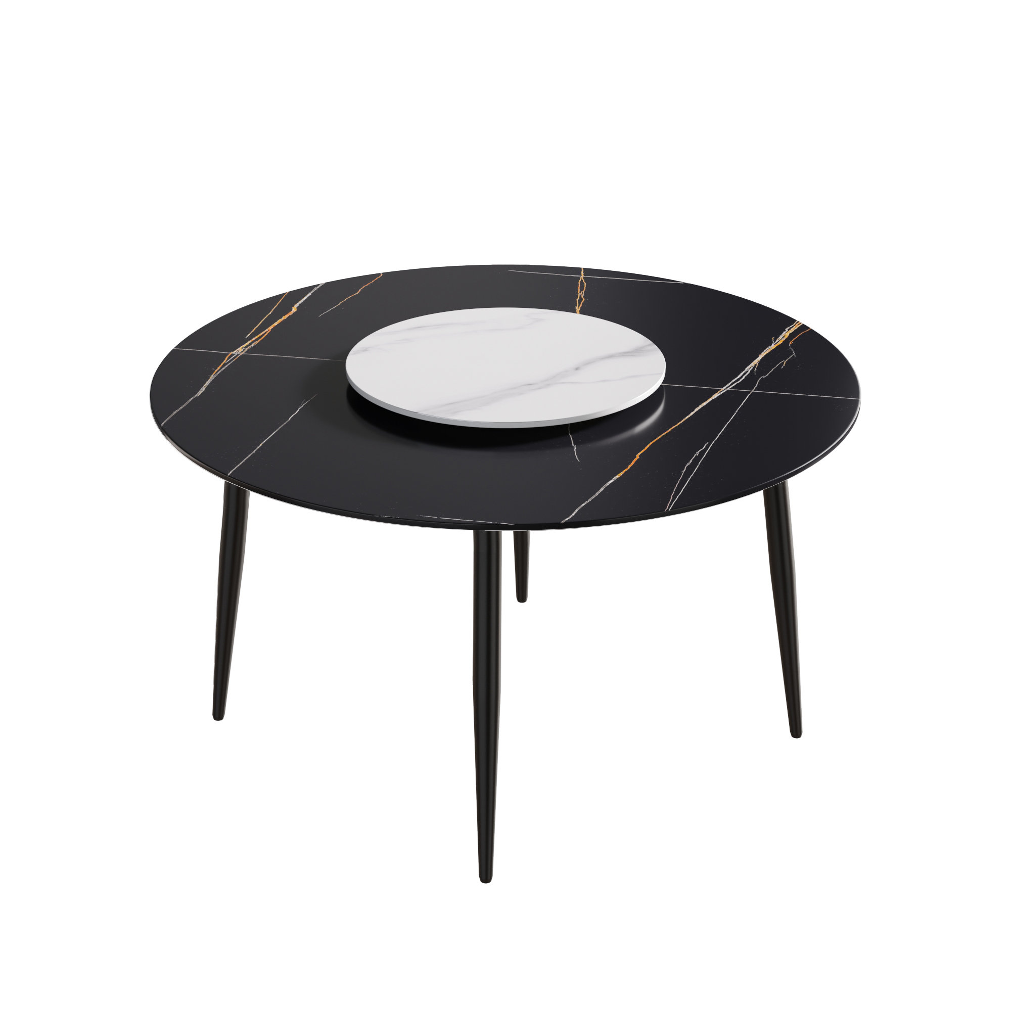 Corrigan Studio Four-Leg Round Sintered Stone Dining Table With Lazy ...
