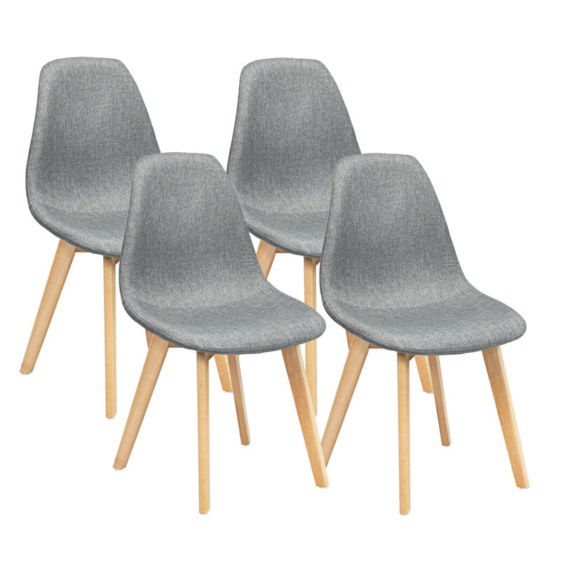 Gray Linen Upholstered Side Chair with Wood Legs, Set of 4