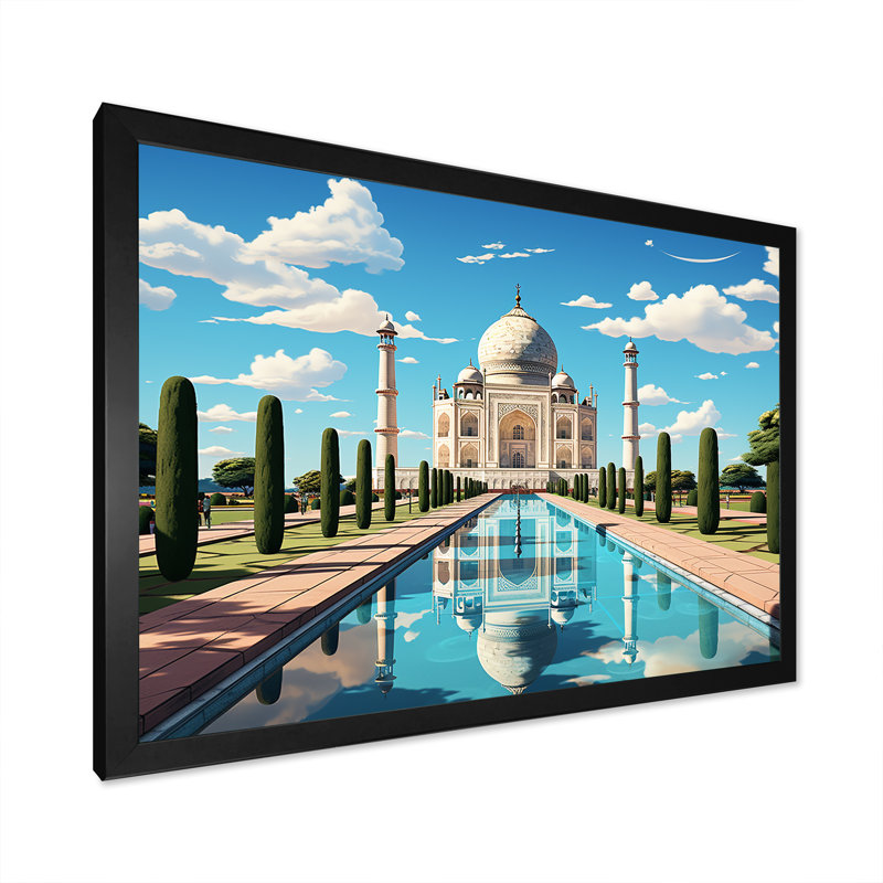 Art indien Taj Mahal Sunshine - art mural indien, Cadre d'angle fermé noir, H 12 po x l 20 po x P 1 po