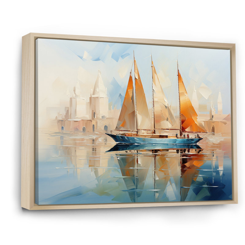 Bateau abstrait maritime, symphonie maritime III, art mural sur toile, H 34 po x l 44 po x P 1,5 po, Cadre naturel flottant