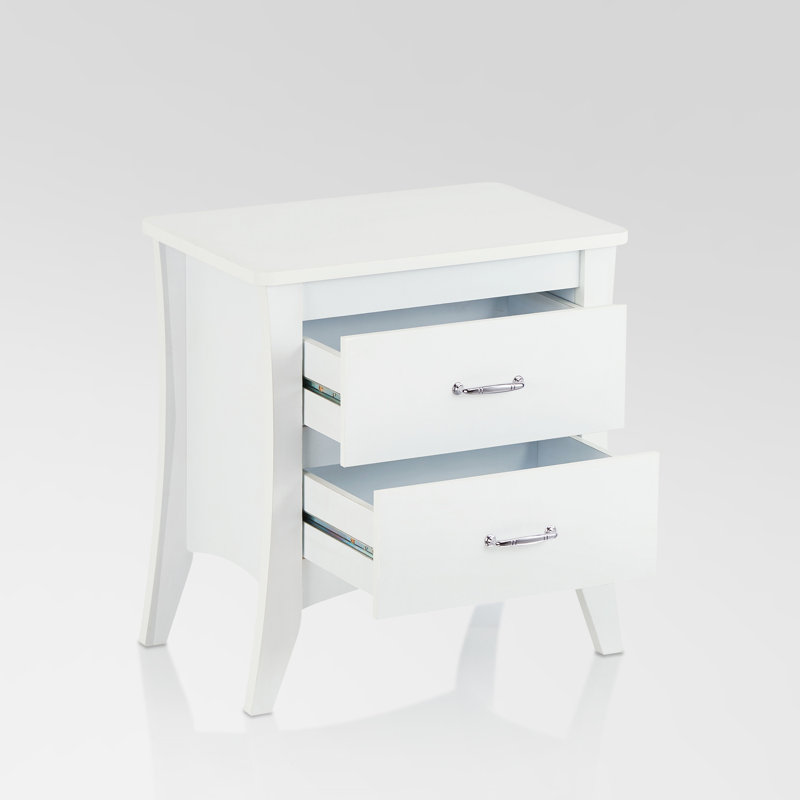 Rectangular Nightstand In White With 2 Function - Wooden Frame, Tapered Legs, , 25" X 24" 16 Configuration