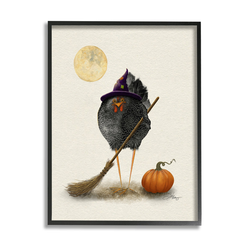 Halloween, oiseau noir, sorcière encadrée sur bois par Shanda Louis, impression, H 14 po x l 11 po