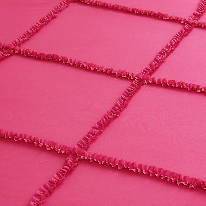 Diamond Ruffle Reversible Microfiber Comforter Set, King Comforter + 2 Standard Shams, Hot Pink