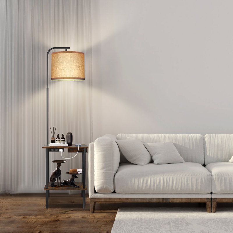 Zulfa 62" Dimmable Table Floor Lamp with Drawer, End Table with Lamp for Living Room, Vintage