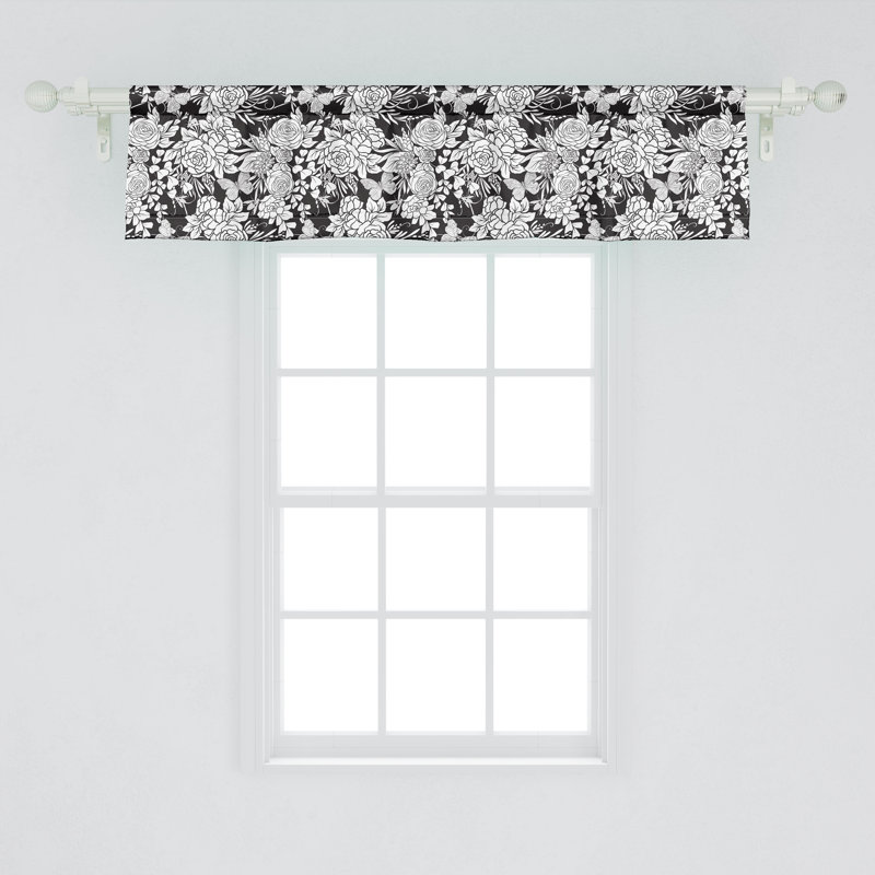 Cantonnière Ambesonne, lot de 2, insecte Flora, gris anthracite, gris et blanc
