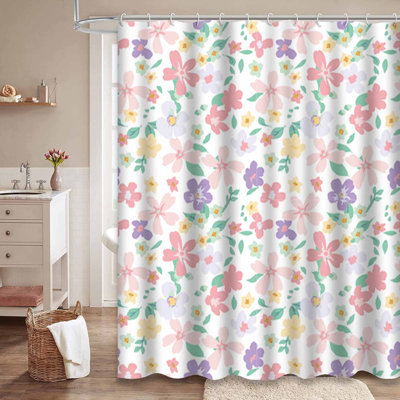 Spring Summer Pastels Tiny Bloom Pink Shower Curtain with 12 Hooks