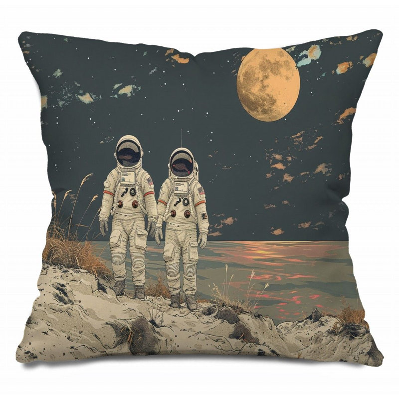 Coussin Trendy, Bleu marine / brun clair / jaune, H 16 po x l 16 po