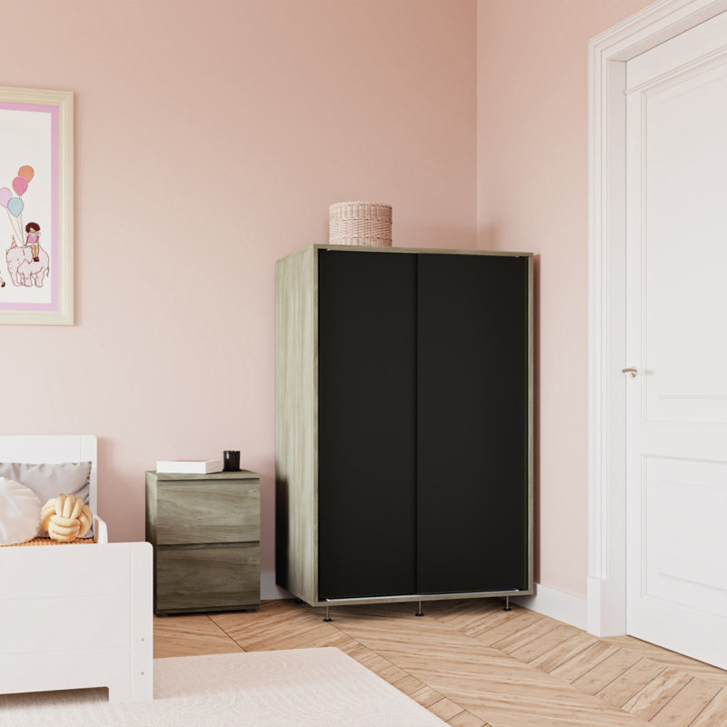 Engineered Wood Wardrobe, Oak/Black