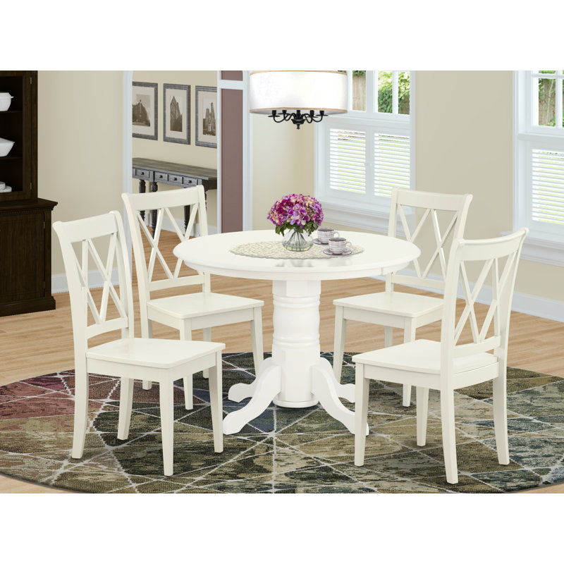 5 Piece Dining Table Set for 4 Includes a Round Kitchen Table with Pedestal and 4 Kitchen Dining Chairs, Linen White