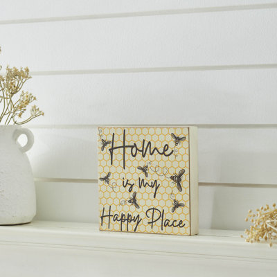 Panneau en bois aggloméré Buzzy Bees Home Is My Happy Place 6 x 6 x 1