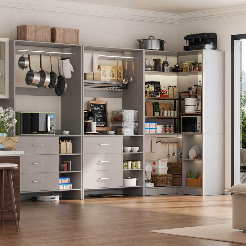 61'' - 92.6''  W Closet System with Wooden Drawers and Hanging Rods, Gray