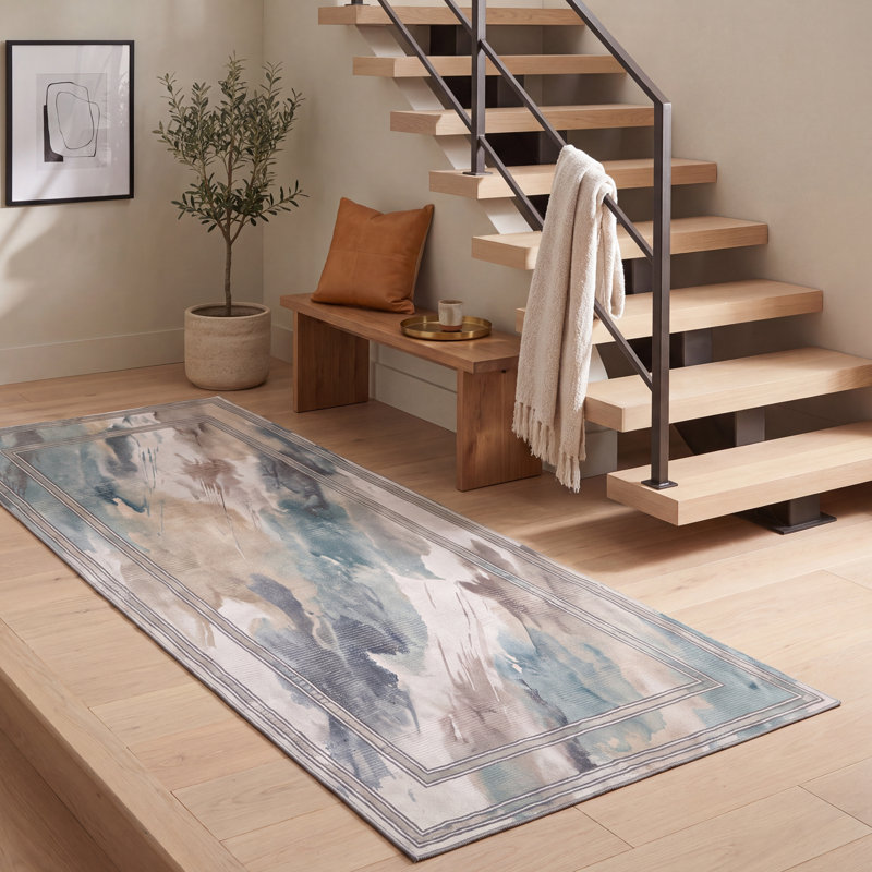 Tapis moderne opale à l'aquarelle abstraite, bleu sarcelle, beige, gris, brun, blanc, lavable à la machine, antidérapant, à poils courts, adapté à l'intérieur et à l'extérieur, pour salon, chambre, salle à manger, entrée, couloir, bureau
