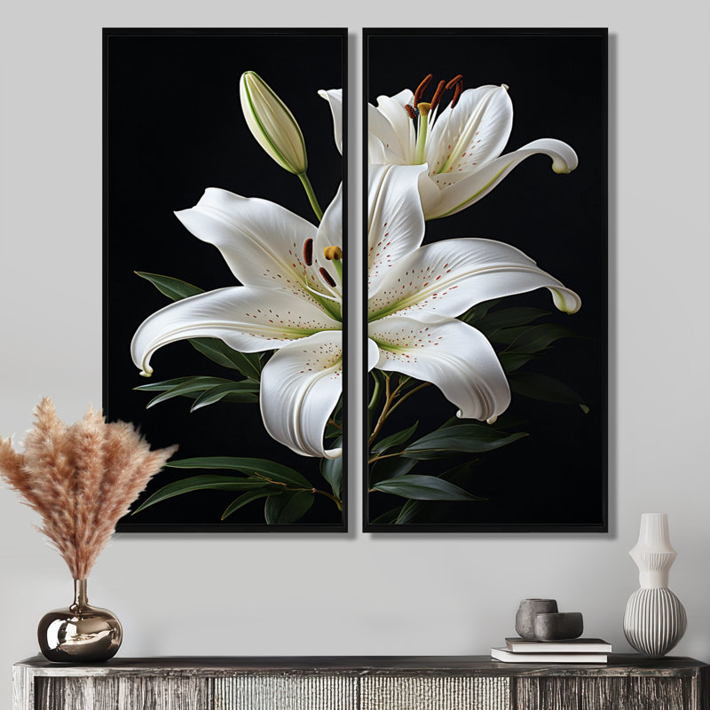 Lys noir et blanc exquis - impressions sur toile de lys, ensemble d'art mural floral noir de 2, H 36 po x l 48 po, Noir