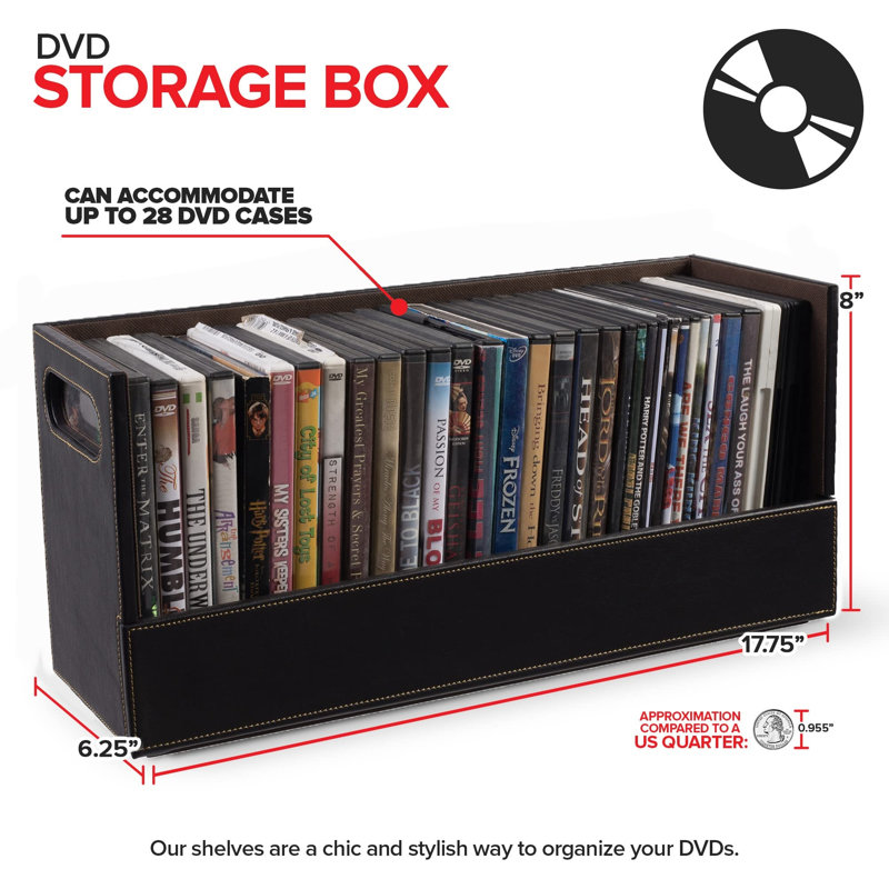 Multi-Media Storage Box For Dvds, Blu-Rays, Games & Cds - Holds 28, Leather-Like, Brown