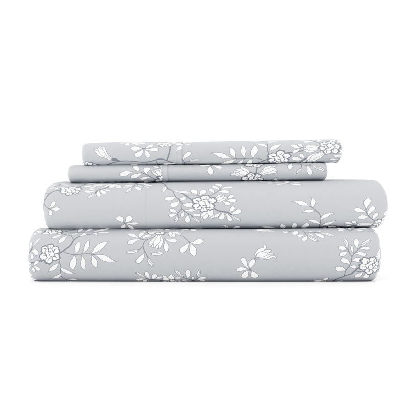 Light Gray Floral Vine Queen Microfiber Sheet Set